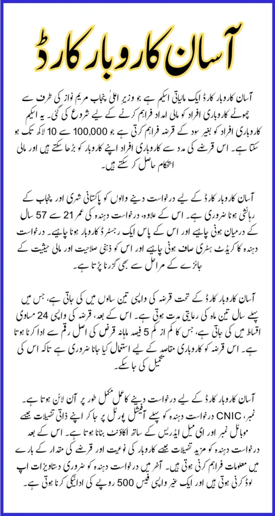 Asaan Karobar Card Eligibility Criteria For Application To Receive Loan Of 1 Million