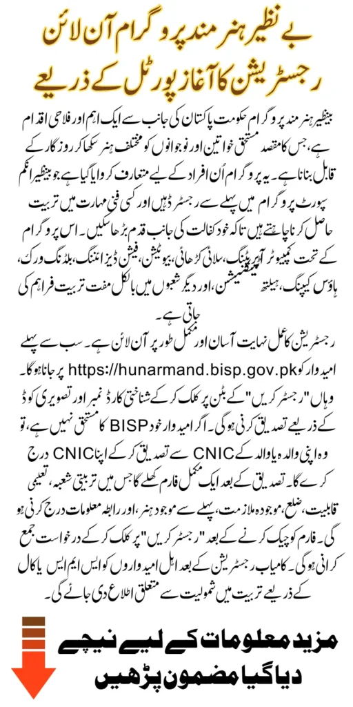Benazir Hunarmand Program Online Registration Via Newly Launched Portal Know Stepwise Process and Requirements