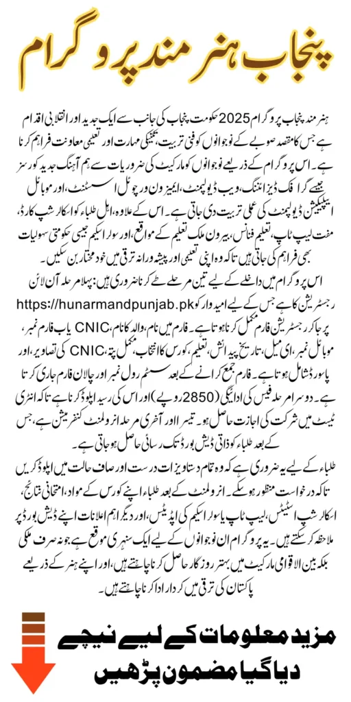 Punjab Hunarmand Program 2025 For Youth Of Pakistan Know Step-By-Step Online Admission Process