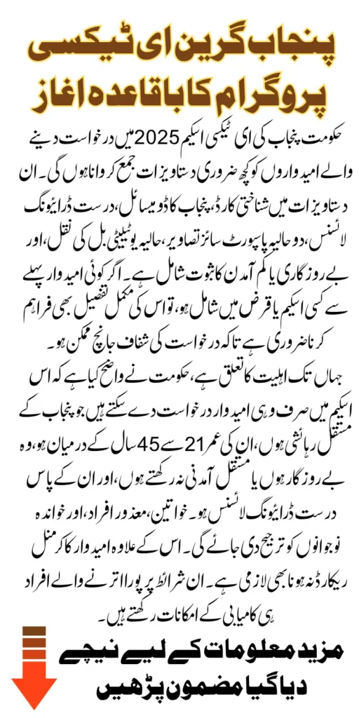 CM Punjab E Taxi Scheme 2025 On Easy Installments For Jobless Know Eligibility And Necessary Documents Details