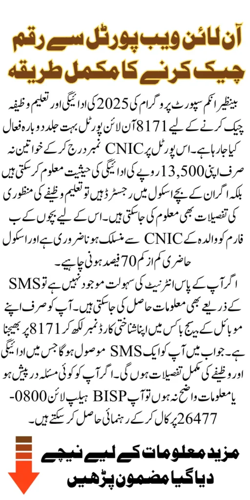 8171 Check Online CNIC Guide To Confirm BISP 2025 Eligibility And 13500 Payment With Taleemi Wazaif Status