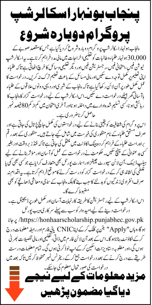 Punjab Honhar Scholarship 2025 Reopened Through Online Portal For 30000 Students Know Registration Process